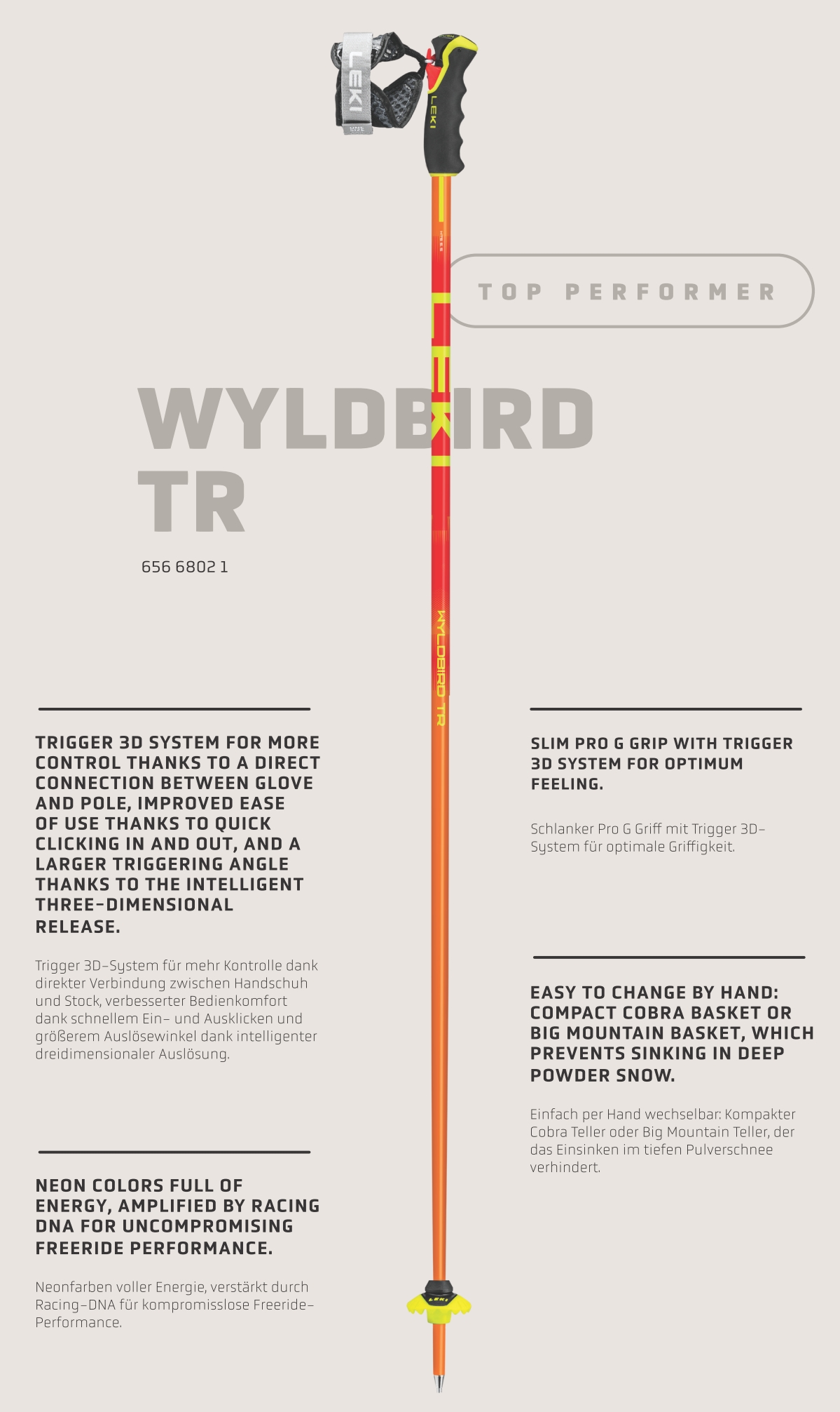 Principales caractéristiques des bâtons de ski freeride Wyldbird TR Leki